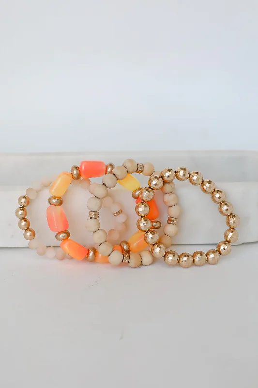 trendy bracelets for women -FINAL SALE - Ellie Orange Beaded Bracelet Set