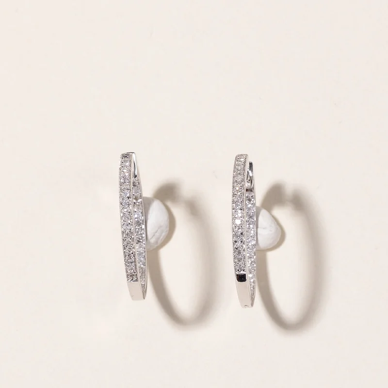 personalized rings for women -10k White Gold Diamond Hoop Earrings | 1.00ctw