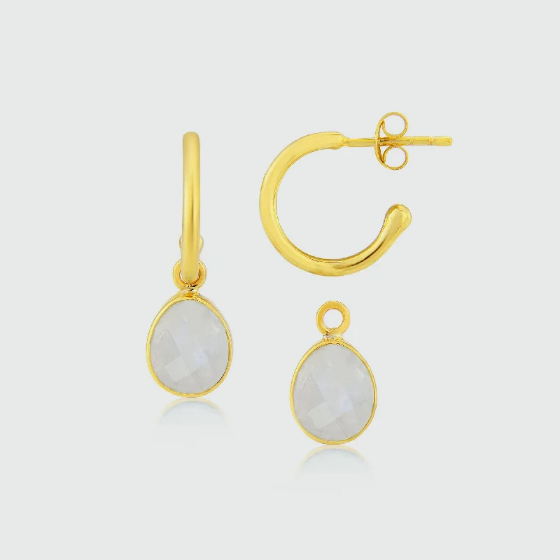 fashion earrings for women -Manhattan Gold & Moonstone Interchangeable Gemstone Earrings