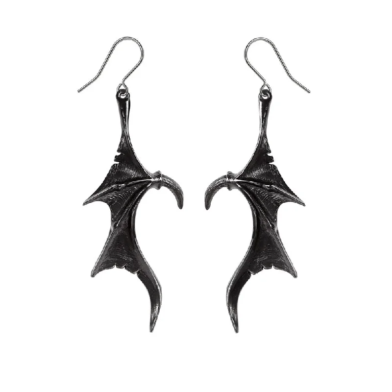 luxurious diamond earrings -Wings of Midnight Black Dragon Wing Earrings by Alchemy Gothic