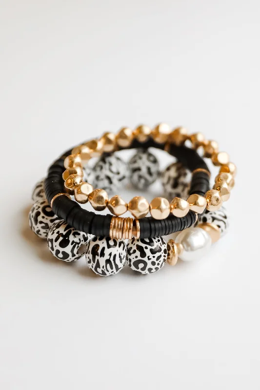 casual bracelets for women -Lydia Black Beaded Bracelet Set