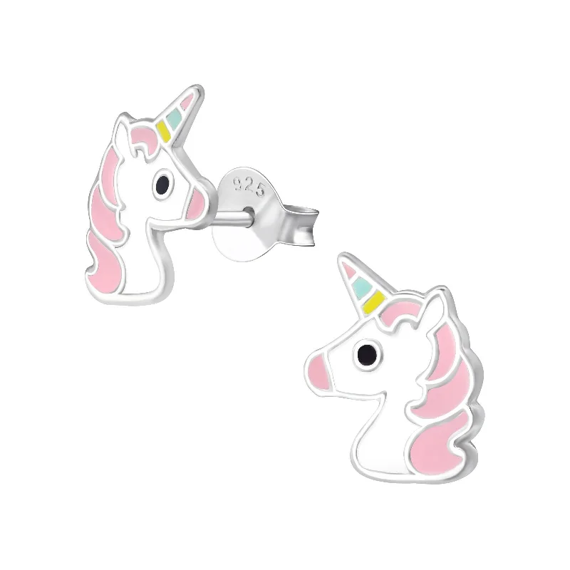 elegant dangle earrings -Children's Sterling Silver Pastel Unicorn Stud Earrings