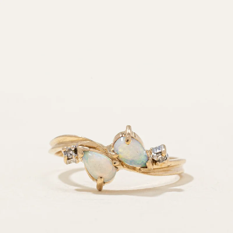 minimalist rings for women -Opal & Diamond Bypass Ring | 0.20ctw, 0.01ctw | SZ 4.75 |