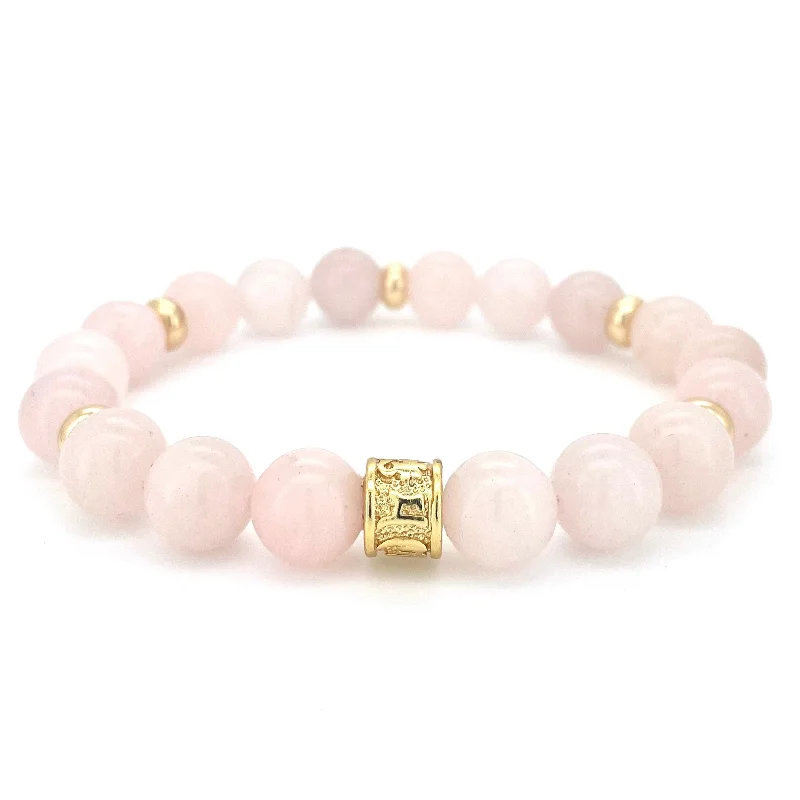 beaded bangles for women -ROSE QUARTZ & GOLD BEADED BRACELET - HALCYON COLLECTION