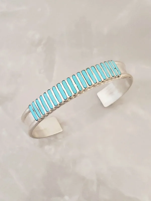 silver bracelets for women -Stamped Sterling Silver Turquoise Zuni Cuff Bracelet