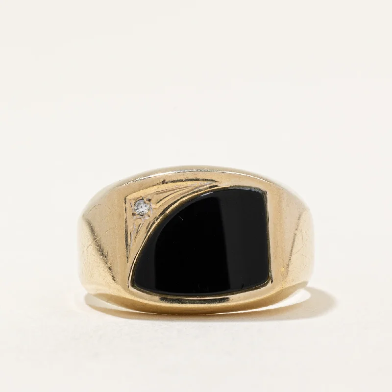 adjustable rings for women -Onyx & Diamond Cocktail Ring | 2.50ct, 0.01ct | SZ 10 |