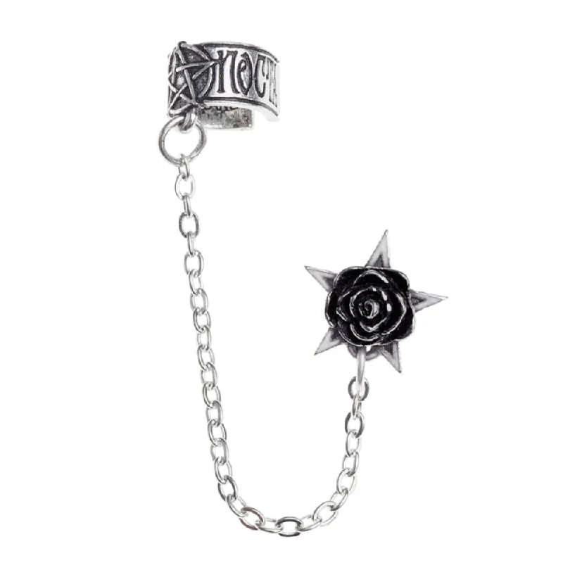 gemstone earrings for women -Rosa Nocta Earcuff Black Rose Pentagram Earring by Alchemy Gothic