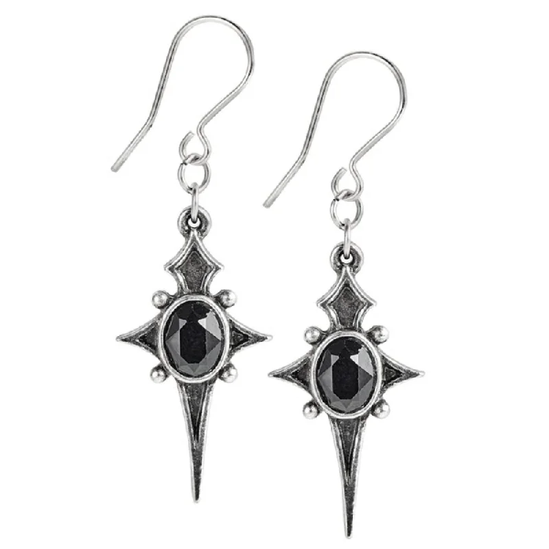 geometric hoop earrings -Sterne Leben Black Star Crystal Earrings by Alchemy Gothic