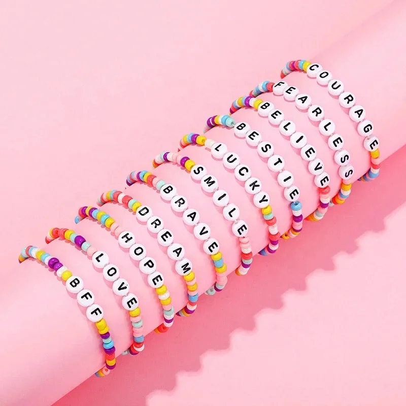 chic bangles for women -Beaded Word Stretch Bracelets