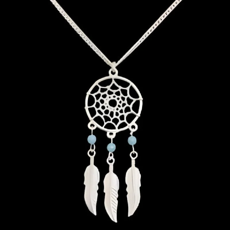 elegant crystal necklaces -Dream Catcher Silver Metal Necklace