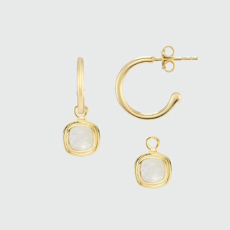 chic drop earrings -California Cushion Moonstone & Gold Interchangeable Hoop Earrings