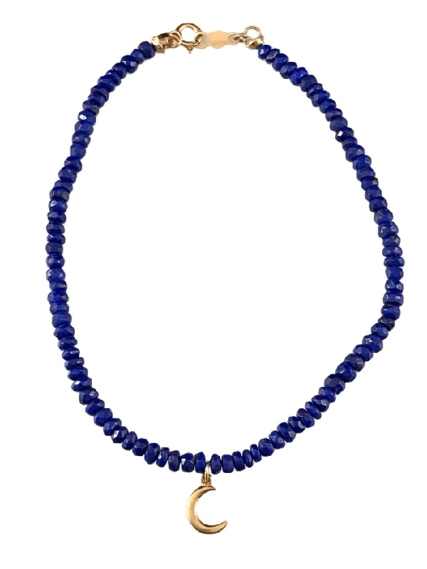 women’s tennis bracelets -Faceted Lapis 14K Gold Delicate Crescent Moon Charm Bracelet