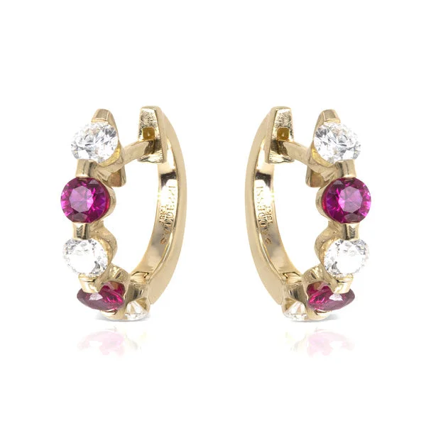 beautiful dangling earrings -Addessi Diamond & Ruby Huggie Earrings