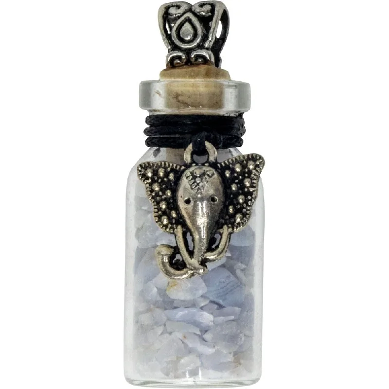 layered necklaces for women -1.75" Gemstone Chip Bottle Necklace - Blue Lace Agate with Ganesha