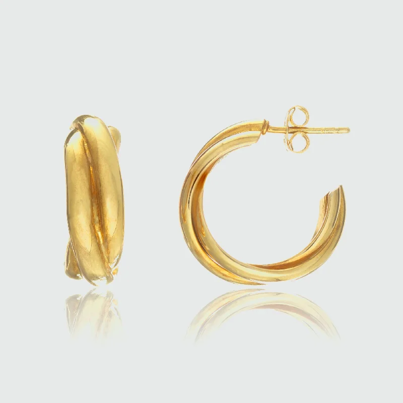 beautiful ear studs -Knightsbridge Yellow Gold Vermeil Triple Hoop Earrings