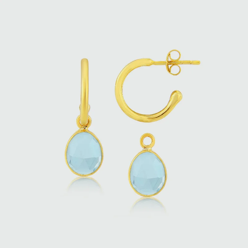 personalized gold earrings -Manhattan Gold & Blue Topaz Interchangeable Gemstone Earrings