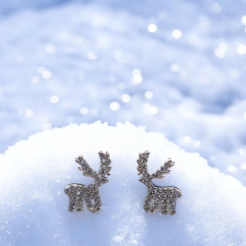 beautiful silver hoop earrings -Sterling silver Deer stud earrings for women and girls