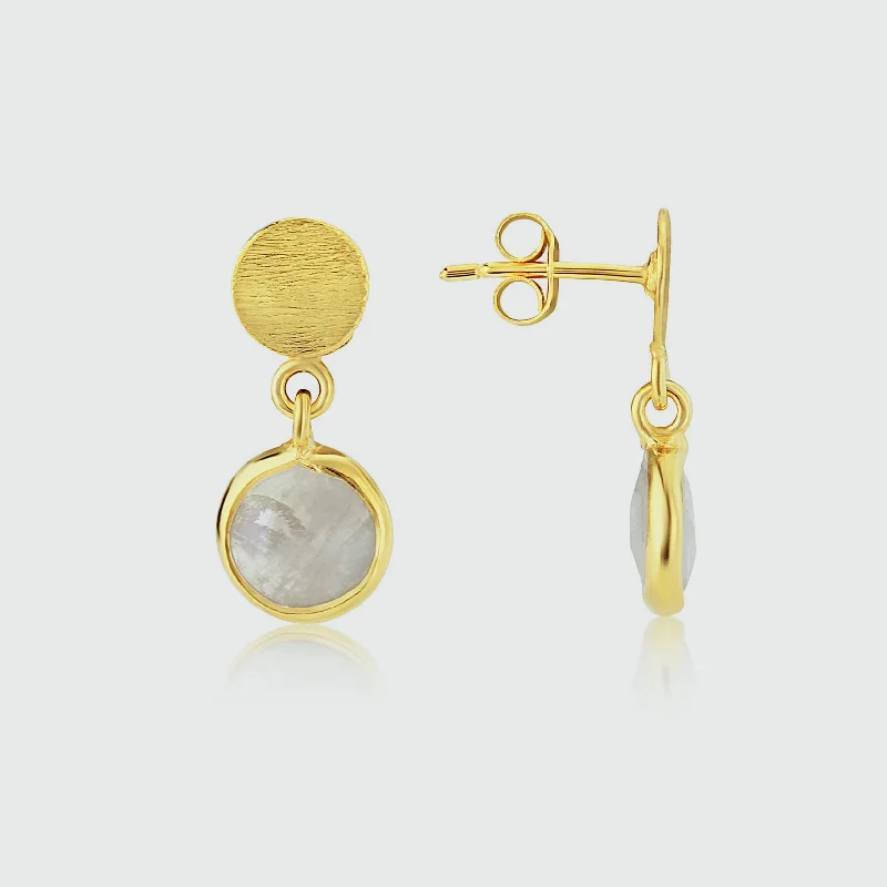 luxury earrings for women -Salina Moonstone & Gold Vermeil Disc Earrings