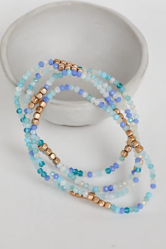 personalized bangles for women -FINAL SALE - Olivia Blue Beaded Bracelet Set