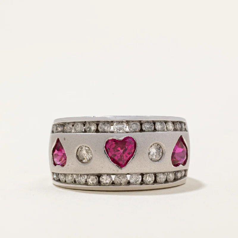 antique wedding rings -Lab Grown Ruby & Natural Diamond Heart Ring | 0.94ctw | SZ 7 |