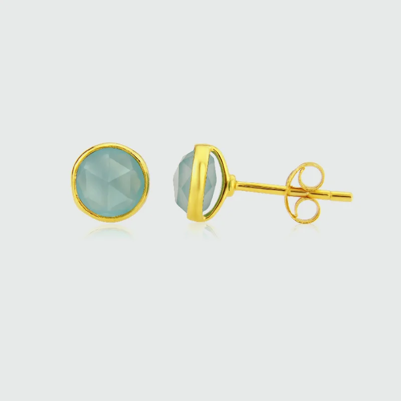 stylish tassel earrings -Savanne Gold Vermeil & Aqua Chalcedony Stud Earrings