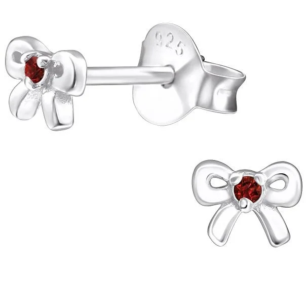 unique gemstone earrings -Children's Sterling Silver 'January Birthstone' Bow Stud Earrings