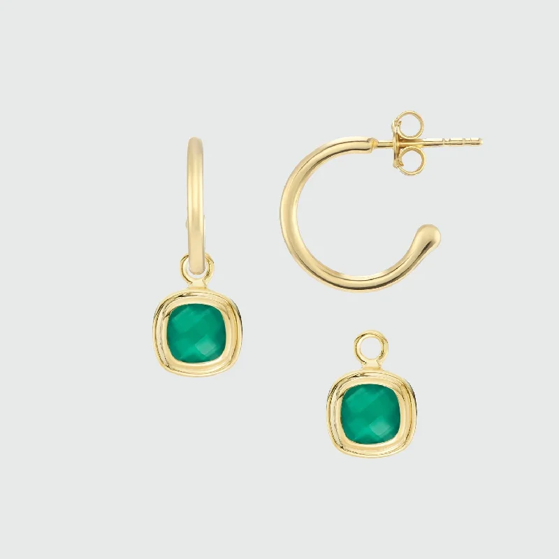 large hoop earrings -California Cushion Green Onyx & Gold Interchangeable Hoop Earrings