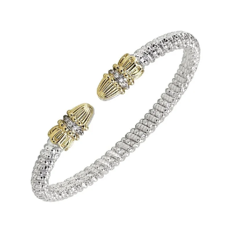 personalized bangles for women -Gold and Diamond Cap Open Bracelet