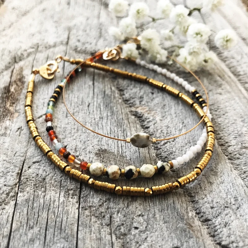 classic bangles for women -"Billie" Collection Set of Three Gemstone Beaded Bracelets