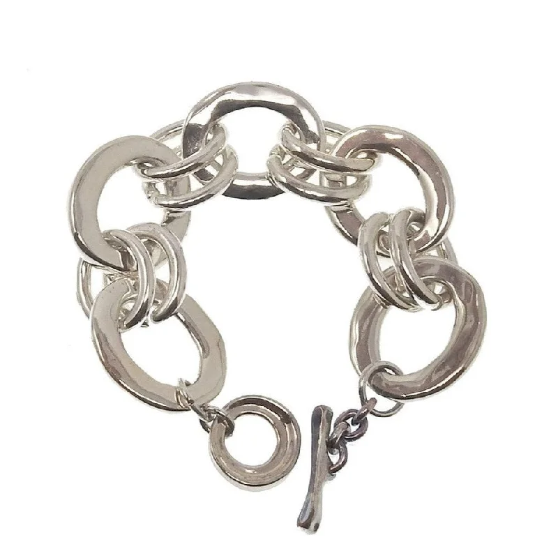 elegant crystal bracelets for women -Oval Silver Chain Link  Bracelet