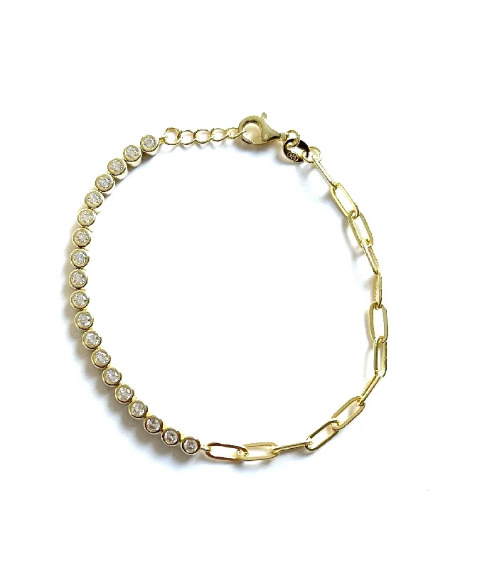 gold bangles for women -Peyton 1/2 Tennis 1/2 CZ Bezel Tennis Bracelet