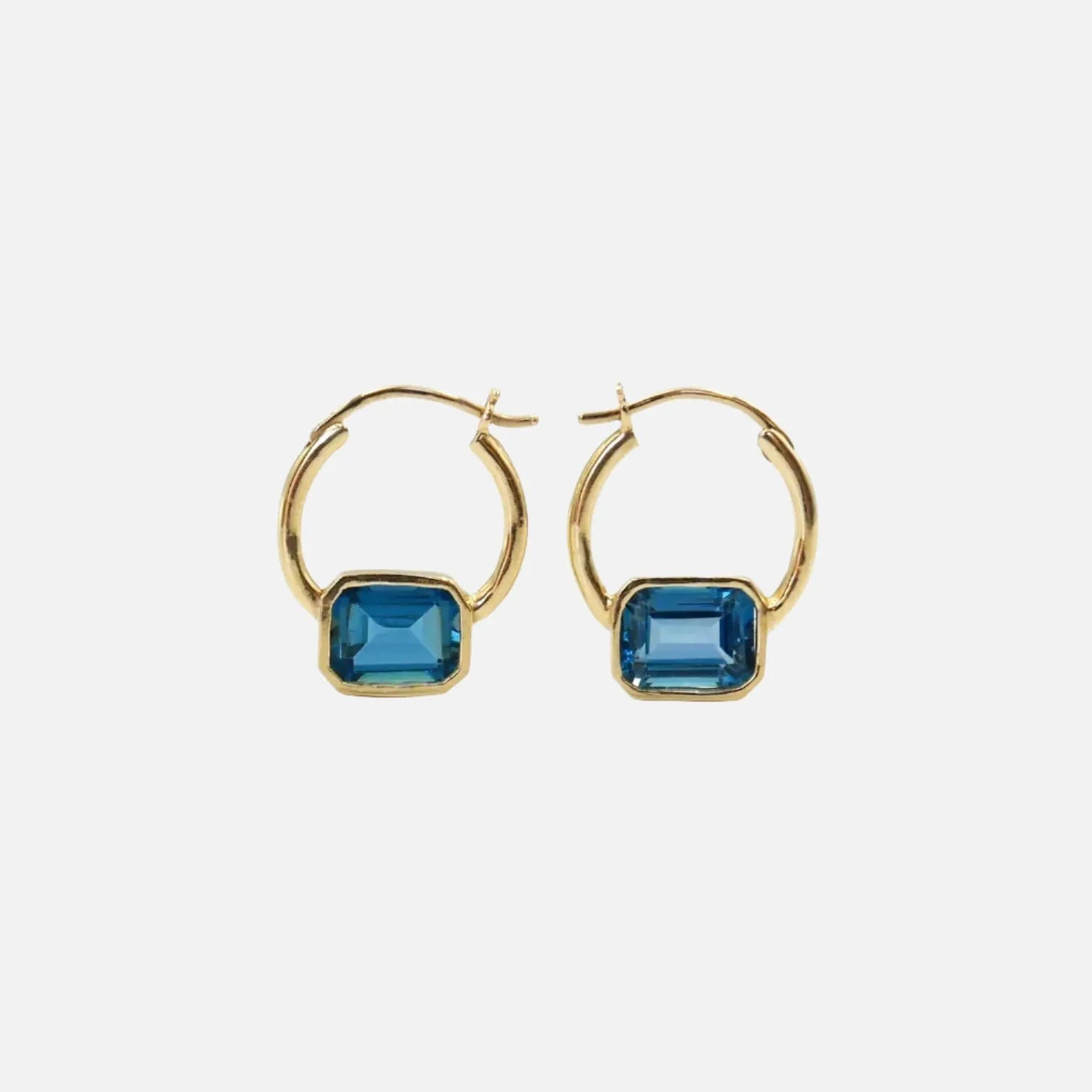 trendy drop earrings for women -Small Bezel Hoops with London Blue Topaz