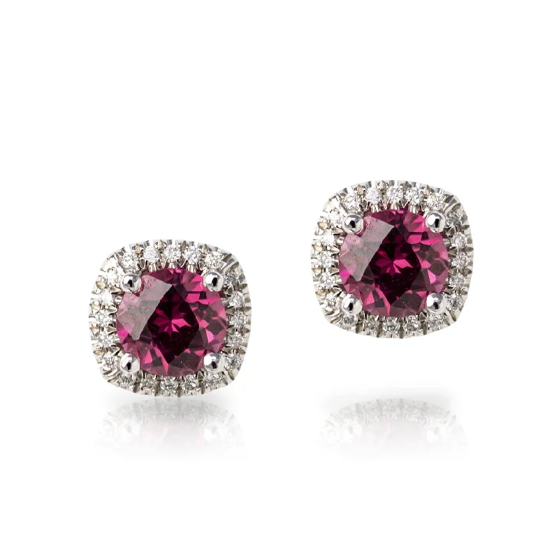 elegant crystal earrings -Cushion Garnet Stud Earrings