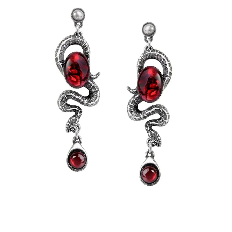 beautiful ear studs -Serpents Eye Red Abalone & Crystal Earrings by Alchemy Gothic