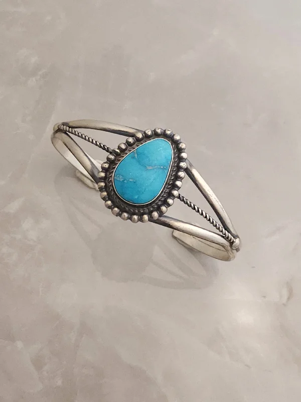 timeless bangles for women -Stamped Sterling Silver Turquoise Ball Trim Cuff Bracelet