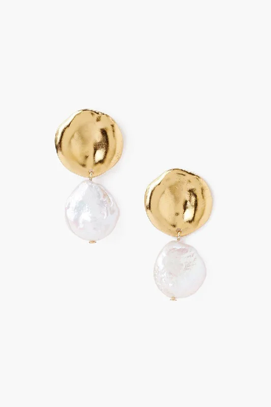 gold earrings for women -Two Tiered White Keshi Pearl Earrings