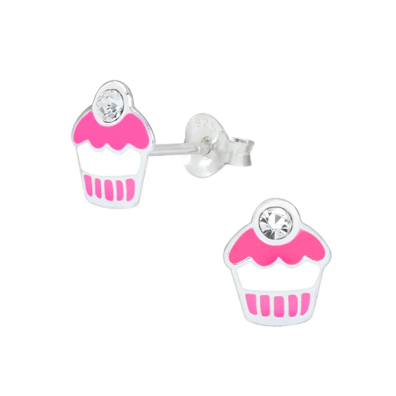 elegant diamond earrings -Children's Sterling Silver Cupcake Stud Earrings