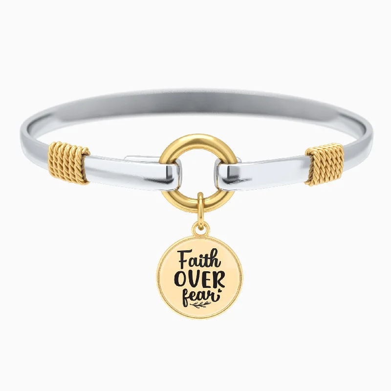 personalized bangles for women -Faith Over Fear - Two-Tone Bracelet