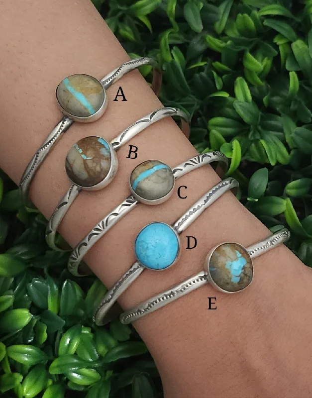 stackable silver bangles -Stamped Sterling Silver Boulder Turquoise Stacker Cuff Bracelets