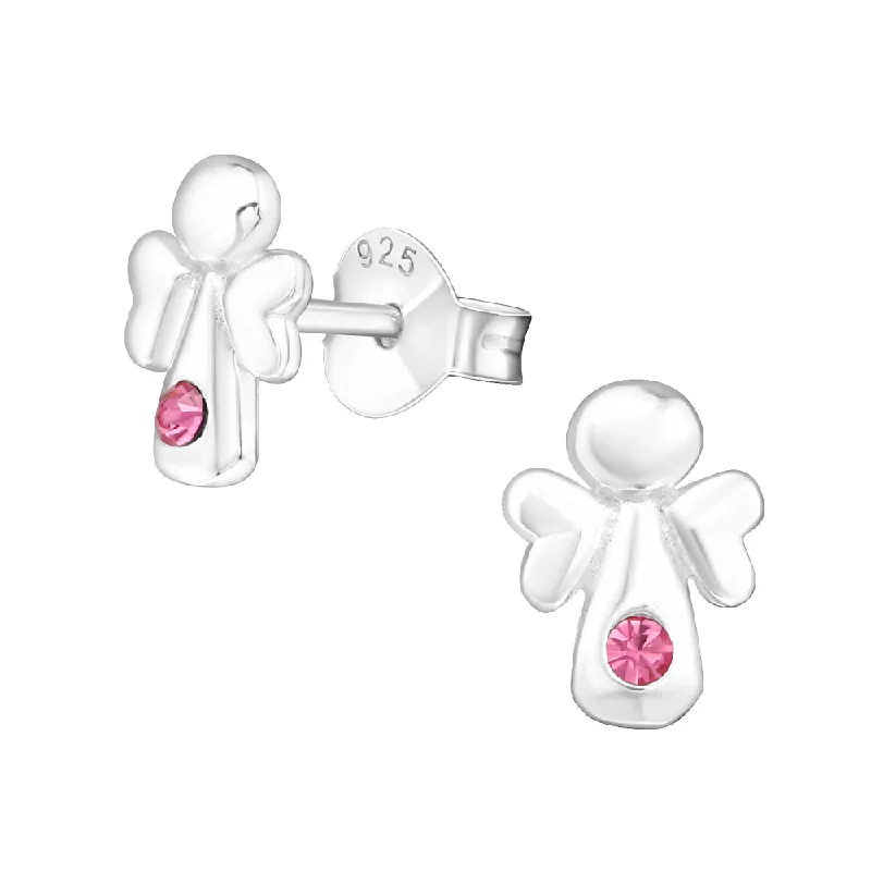 luxury diamond stud earrings -Children's Sterling Silver Angel with Diamante Stud Earrings