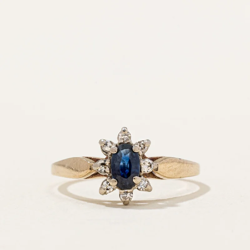 fashionable silver rings -Sapphire & Diamond Halo Ring | 0.20ct, 0.04ctw | SZ 4.25 |