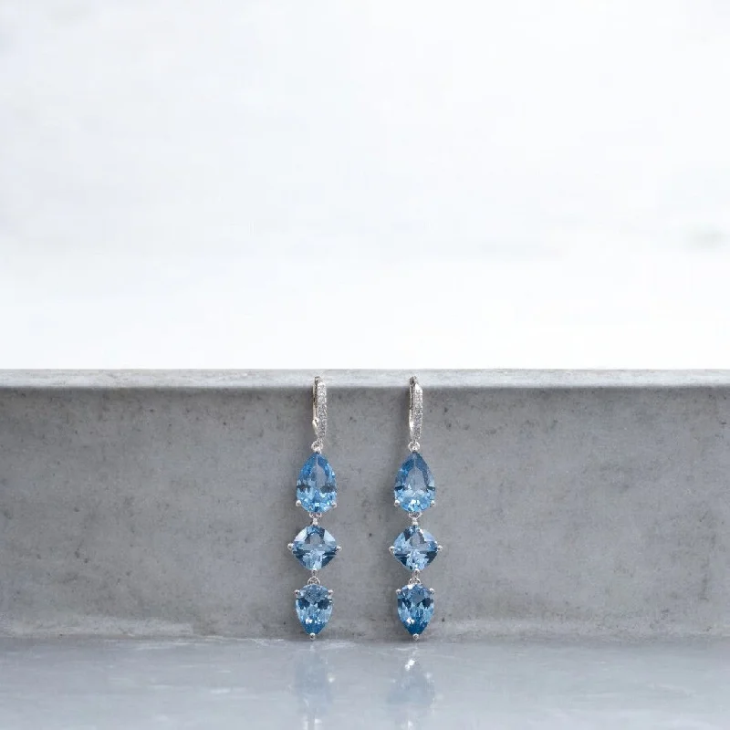 crystal earrings for women -Sterling silver Blue stone tear drop earrings for women and girls