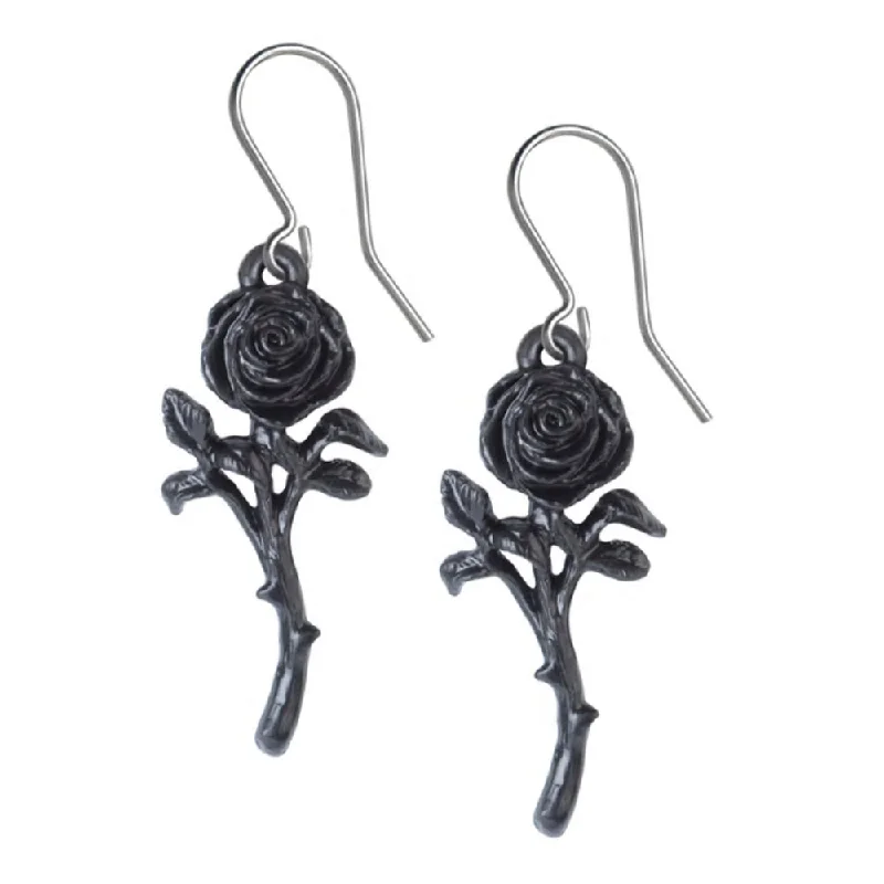 cubic zirconia earrings -The Romance of the Black Rose Earrings by Alchemy Gothic