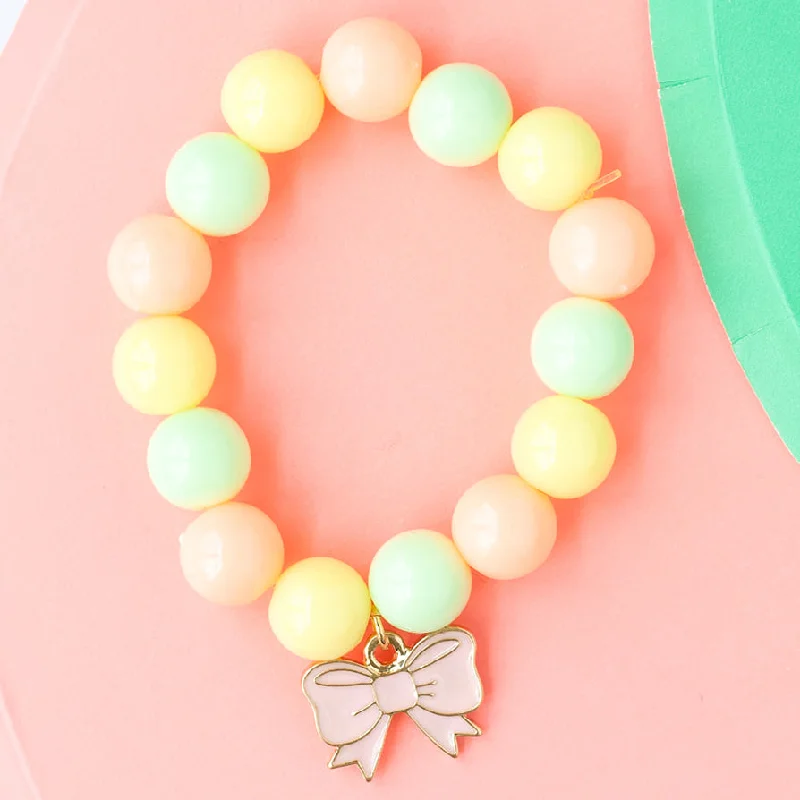 luxury gold bracelets -Stretch Bead Bracelet Bow Charm Children's Jewelry