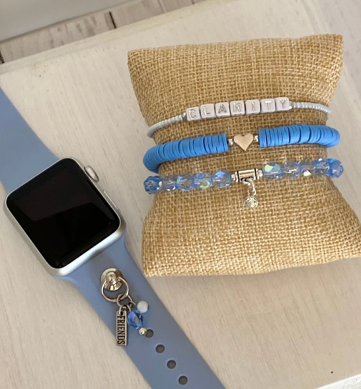 unique charm bracelets for women -Blue and White Stack Bracelets/Stretch Bracelets/Layering Bracelets/Boho Jewelry/Handmade Bracelets/Apple Watch Accessory