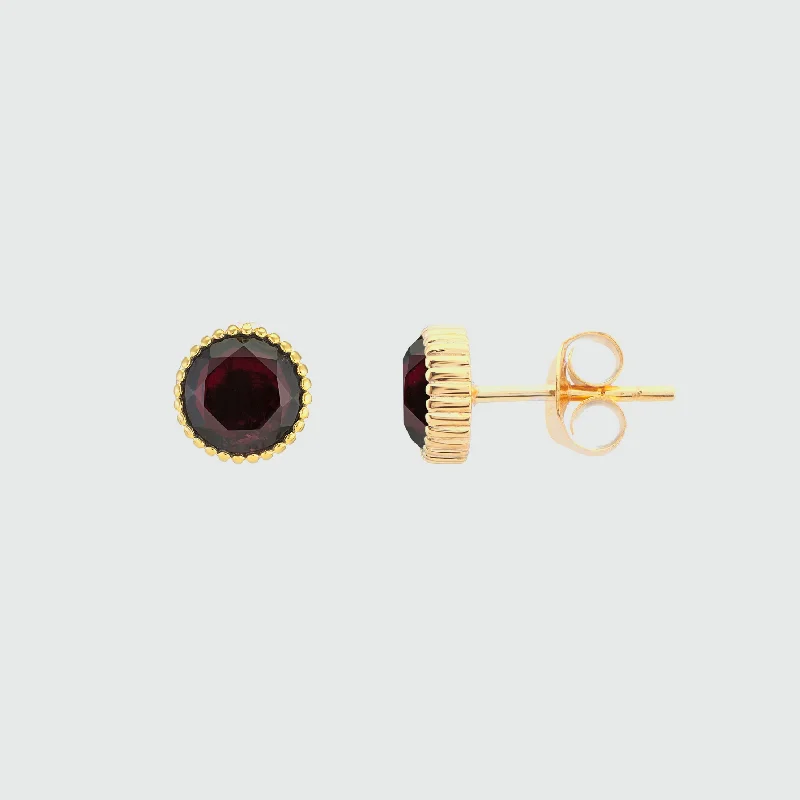 crystal drop earrings -Barcelona January Garnet Birthstone Stud Earrings