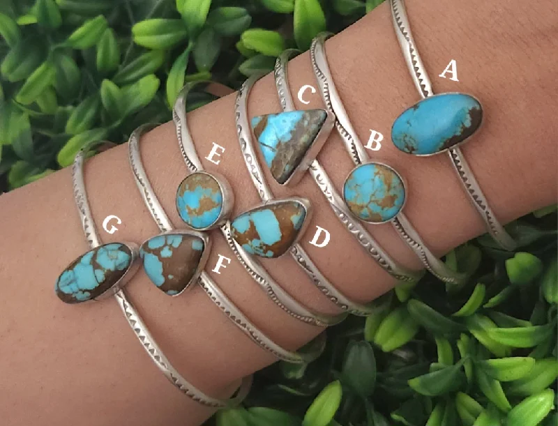 multi-colored bracelets for women -Stamped Sterling Silver Turquoise Stacker Cuff Bracelets