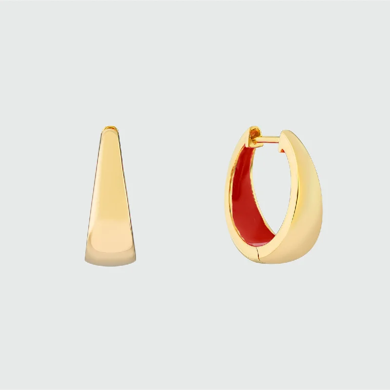 heart-shaped earrings -Havana Tomato Red Enamel and Gold Huggie Hoop Earrings