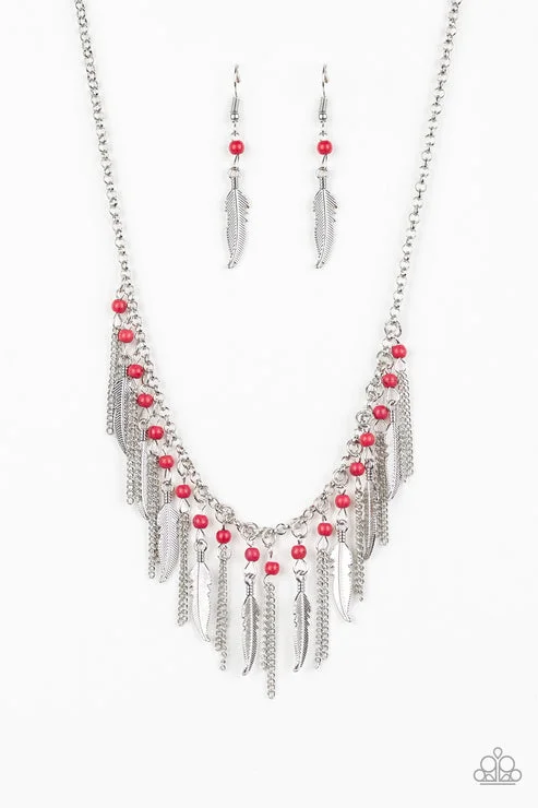 simple silver necklaces for women -Feathered Ferocity Red Necklace