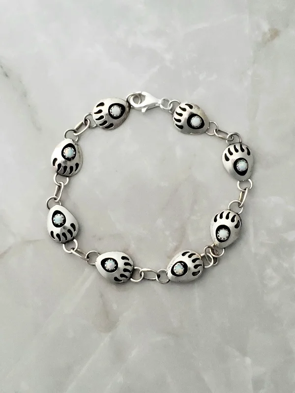 women’s tennis bracelets -Sterling Silver White Opal Bear Paw Bracelet